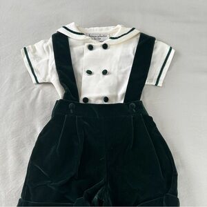 Charming Velvet Overalls in Forest Green with Cream Shirt Size 12 Months